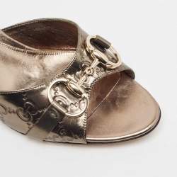 مملوكة مسبقًا Gucci Metallic Leather Slide Sandals Size 39