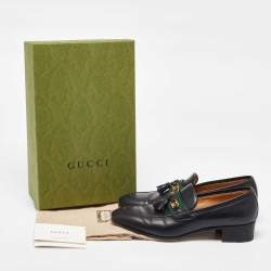 Pre Owned Gucci Black Leather Web GG Detailed Tassel Loafers Size 39