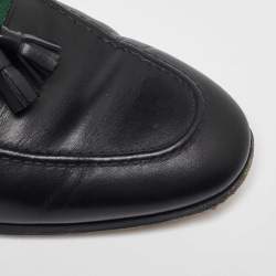 Pre Owned Gucci Black Leather Web GG Detailed Tassel Loafers Size 39
