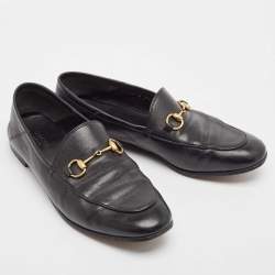 Gucci Black Leather Jordaan Loafers Size 38.5