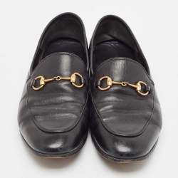 Gucci Black Leather Jordaan Loafers Size 38.5