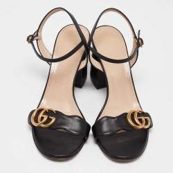 Gucci Black Leather GG Marmont Ankle Strap Sandals Size 38