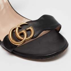 Gucci Black Leather GG Marmont Ankle Strap Sandals Size 38
