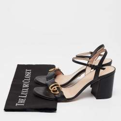 Gucci Black Leather GG Marmont Ankle Strap Sandals Size 38