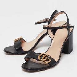 Gucci Black Leather GG Marmont Ankle Strap Sandals Size 38