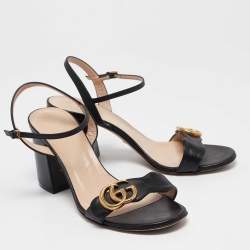 Gucci Black Leather GG Marmont Ankle Strap Sandals Size 38
