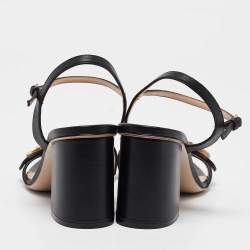 Gucci Black Leather GG Marmont Ankle Strap Sandals Size 38