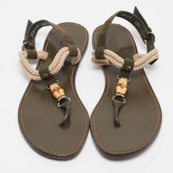 Gucci Green Suede Thong Flat Sandals Size 40.5