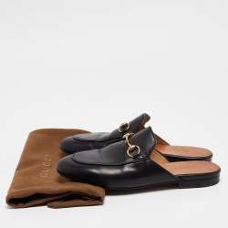 Pre Owned Gucci Black Leather Princetown Flat Mules Size 36