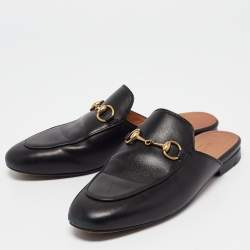 Pre Owned Gucci Black Leather Princetown Flat Mules Size 36