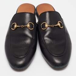 Pre Owned Gucci Black Leather Princetown Flat Mules Size 36