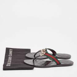 Gucci Black Canvas Web Flat Sandals Size 38.5