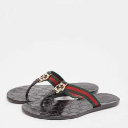 Gucci Black Canvas Web Flat Sandals Size 38.5