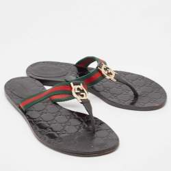 Gucci Black Canvas Web Flat Sandals Size 38.5