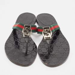 Gucci Black Canvas Web Flat Sandals Size 38.5