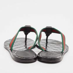 Gucci Black Canvas Web Flat Sandals Size 38.5