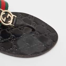 Gucci Black Canvas Web Flat Sandals Size 38.5