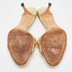 مملوكة مسبقًا Gucci Gold Leather Bow Slide Sandals Size 39