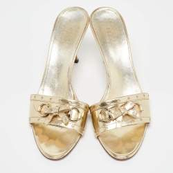 مملوكة مسبقًا Gucci Gold Leather Bow Slide Sandals Size 39
