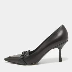 パンプス GUCCI BLACK LEATHER PUMPS Gucci Black Leather Horsebit Block Heel Pumps Size 38.5