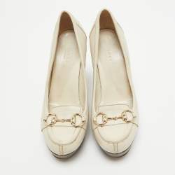 Gucci Cream Leather Wedge Pumps Size 37