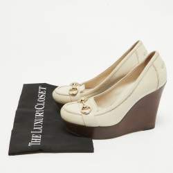 Gucci Cream Leather Wedge Pumps Size 37