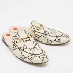Gucci Cream/Black Leather Ghost Princetown Mules Size 40.5