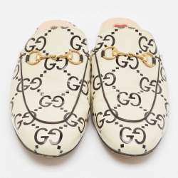 Gucci Cream/Black Leather Ghost Princetown Mules Size 40.5