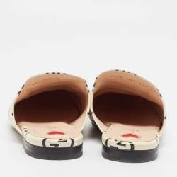 Gucci Cream/Black Leather Ghost Princetown Mules Size 40.5