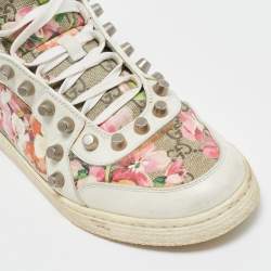 Gucci White Floral Print Canvas and Leather High Top Sneakers Size 40