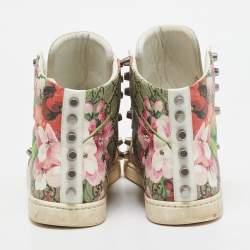 Gucci White Floral Print Canvas and Leather High Top Sneakers Size 40