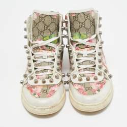 Gucci White Floral Print Canvas and Leather High Top Sneakers Size 40