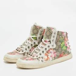 Gucci White Floral Print Canvas and Leather High Top Sneakers Size 40