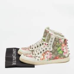 Gucci White Floral Print Canvas and Leather High Top Sneakers Size 40