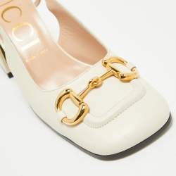 Pre Owned Gucci Cream Leather Horsebit Slingback Pumps Size 40