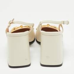 Pre Owned Gucci Cream Leather Horsebit Slingback Pumps Size 40