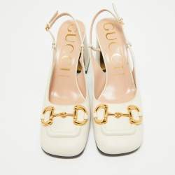Pre Owned Gucci Cream Leather Horsebit Slingback Pumps Size 40