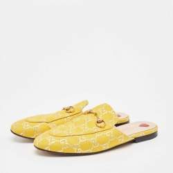 Pre Owned Gucci Yellow GG Fabric Princetown Flat Mules Size 39.5