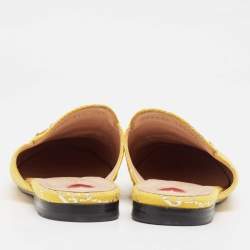 Pre Owned Gucci Yellow GG Fabric Princetown Flat Mules Size 39.5