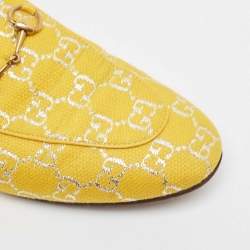 Pre Owned Gucci Yellow GG Fabric Princetown Flat Mules Size 39.5