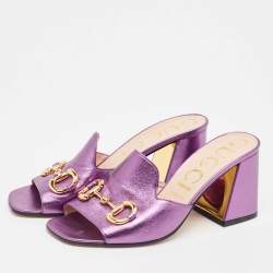 Gucci Metallic Purple Leather Slide Sandals Size 40.5