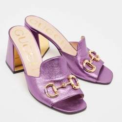 Gucci Metallic Purple Leather Slide Sandals Size 40.5