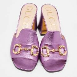 Gucci Metallic Purple Leather Slide Sandals Size 40.5