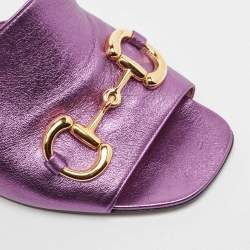 Gucci Metallic Purple Leather Slide Sandals Size 40.5