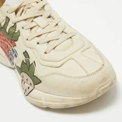 Gucci Cream Leather Rhyton Lace Up Sneakers Size 40.5
