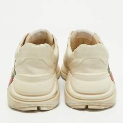 Gucci Cream Leather Rhyton Lace Up Sneakers Size 40.5