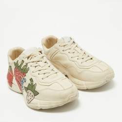 Gucci Cream Leather Rhyton Lace Up Sneakers Size 40.5