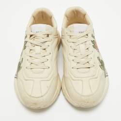 Gucci Cream Leather Rhyton Lace Up Sneakers Size 40.5