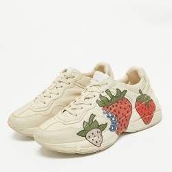 Gucci Cream Leather Rhyton Lace Up Sneakers Size 40.5