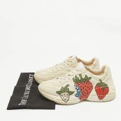 Gucci Cream Leather Rhyton Lace Up Sneakers Size 40.5